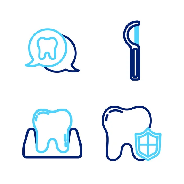 Set Line Dental Protection Tooth Floss Icon Vector — Stock Vector