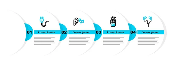 Impostare Linea Cuffie Aria Microfono Orecchio Ascoltare Segnale Sonoro Icona — Vettoriale Stock