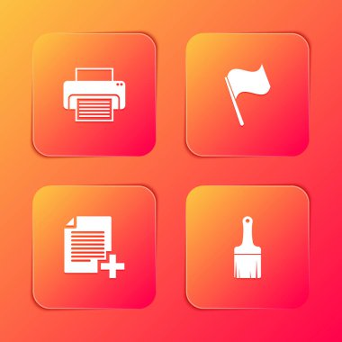 Yazıcı, Bayrak, Yeni dosya ve boya fırçası simgesini ayarla. Vektör.