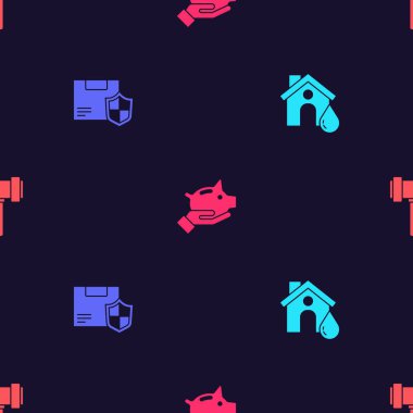 Evi sel bassın, kalkanla teslimat güvenliğini sağlayın, domuzcuk kumbarası ve Yargıç Tokmak 'ı kusursuz bir düzene sokun. Vektör.