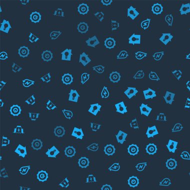 Güç düğmesini, akıllı evi ve ampulü, su enerjisini ve hidroelektrik barajını sorunsuz bir şekilde ayarla. Vektör.