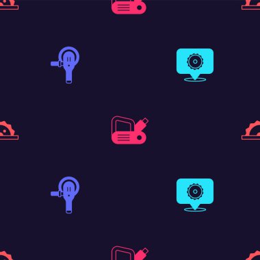 Dairesel testere bıçağı, açılı öğütücü, elektrikli planör aleti ve dairesel kusursuz desen. Vektör.