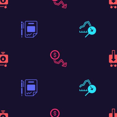 Küresel ekonomik krizi, sözleşmeli para ve kalemi, dolar oranındaki düşüşü ve pürüzsüz petrol fiyatındaki düşüşü ayarlayın. Vektör.