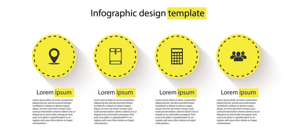 Set Map Pin Envelope Calculator Users Group Business Infographic Template — Vetor de Stock