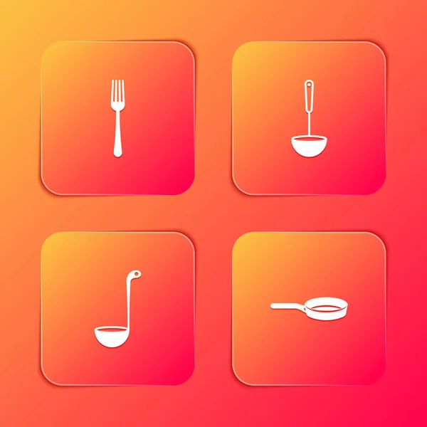 Set Fork Kitchen Ladle Frying Pan Icon Vector — Image vectorielle