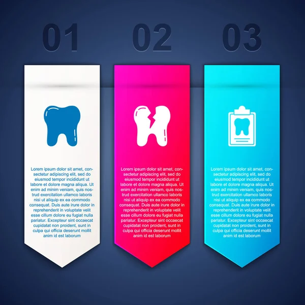 Set Dente Dente Rotto Carta Dentale Modello Infografica Aziendale Vettore — Vettoriale Stock