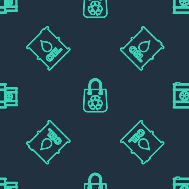 Geri dönüşüm, yağ varili ve radyoaktif atıklarla dolu bir torba hazırla. Vektör.