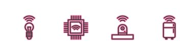 Hattı ayarla akıllı ampul, güvenlik kamerası, mikro devreli işlemci ve buzdolabı ikonu. Vektör.