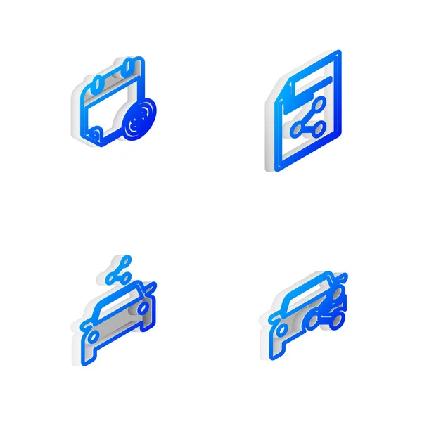 Set Isometric Line Share File Financial Calendar Car Sharing Icon — Stock Vector