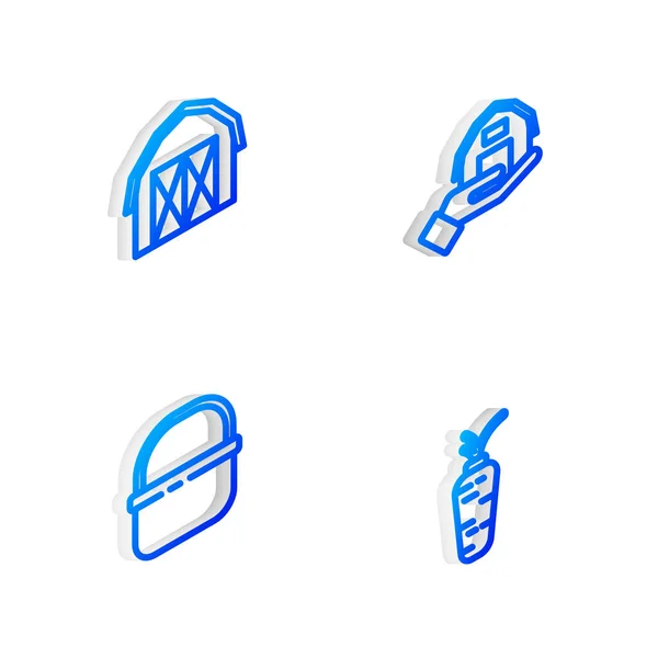 Set Isometric Line Farm House Hand Basket Carrot Icon Vector – Stock-vektor