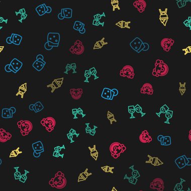 Set line Cocktail, Glass of champagne, Barbecue grill and Clown head on seamless pattern. Vector.