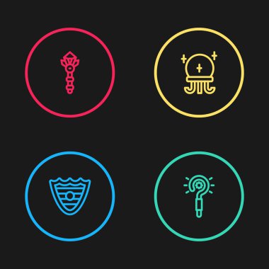 Set line Shield, Magic wand, ball and icon. Vector.