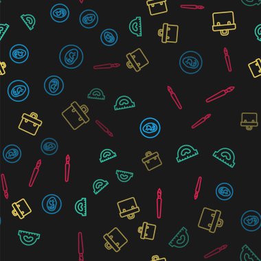 Hat Ear dinleme ses sinyali iletici ızgarası evrak çantası ve boya fırçasını pürüzsüz desen üzerinde ayarla. Vektör.