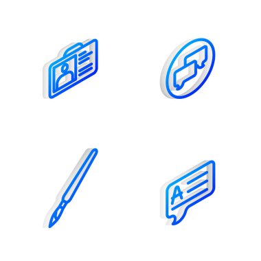 Isometric satırı konuşma baloncuğu sohbet kimlik kartı boya fırçası ve baloncukları Yanıt simgesi ile ayarla. Vektör.