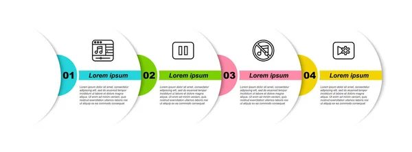 Set Line Music Player Pause Button Speaker Mute Video Settings — Archivo Imágenes Vectoriales