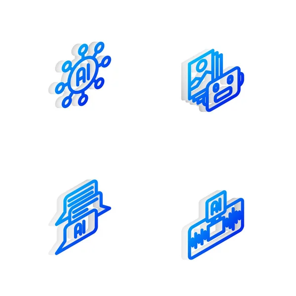 Set Isometric Line Artificial Intelligence Robot Neural Network Chat Icon — Stockový vektor