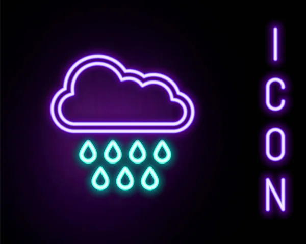 Glowing Neon Line Cloud Rain Icon Isolated Black Background Rain — Stock Vector