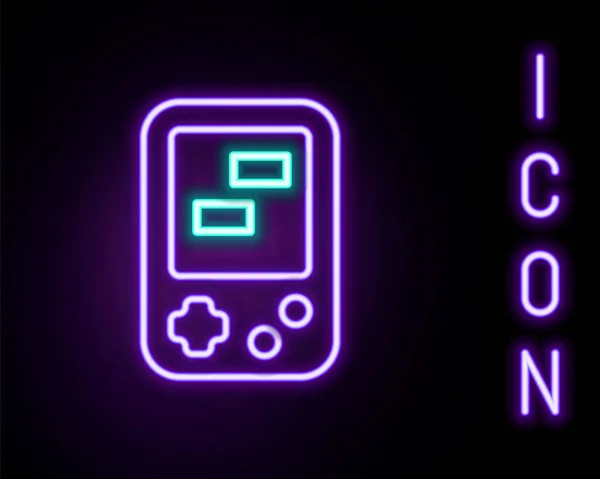 Linea Neon Incandescente Icona Portatile Tetris Gioco Elettronico Isolato Sfondo — Vettoriale Stock