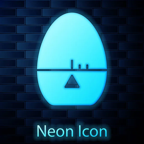 Glowing Neon Kitchen Timer Icon Isolated Brick Wall Background Egg — Stockvektor