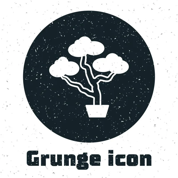 Grunge Japanese Bonsai Tree Icon Isolated White Background Japanese Culture — Image vectorielle