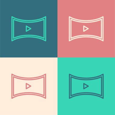 Pop Art Line Online video oynatma simgesi renk arkaplanında izole edildi. Oyun işaretli film şeridi. Vektör.