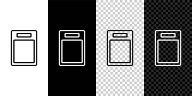 Çizgi kesme tahtası simgesi siyah beyaz arkaplanda izole edildi. Kesme tahtası sembolü. Vektör.