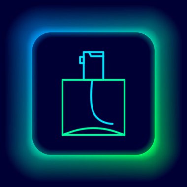 Parlayan neon hattı Parfüm ikonu siyah arkaplanda izole edildi. Renkli taslak konsepti. Vektör.