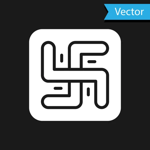 White Hindu Swastika Religious Symbol Icon Isolated Black Background Vector — Vettoriale Stock