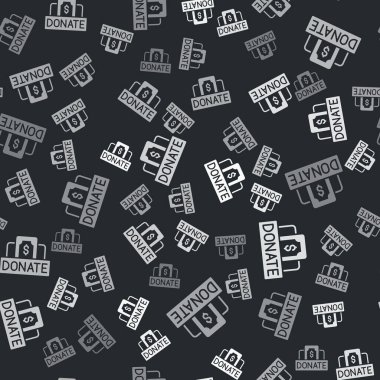 Gri Bağış ve Bağış ikonu siyah arka planda kusursuz desenleri izole etti. Para ve bağış konsepti. Vektör.