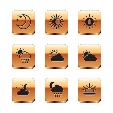 Set Moon and stars Cloud with moon rain Sun cloud weather sun Sunset and Eclipse of icon. Vector.