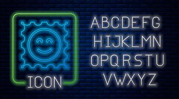 Glowing Neon Lsd Acid Mark Icon Isolated Brick Wall Background — Wektor stockowy