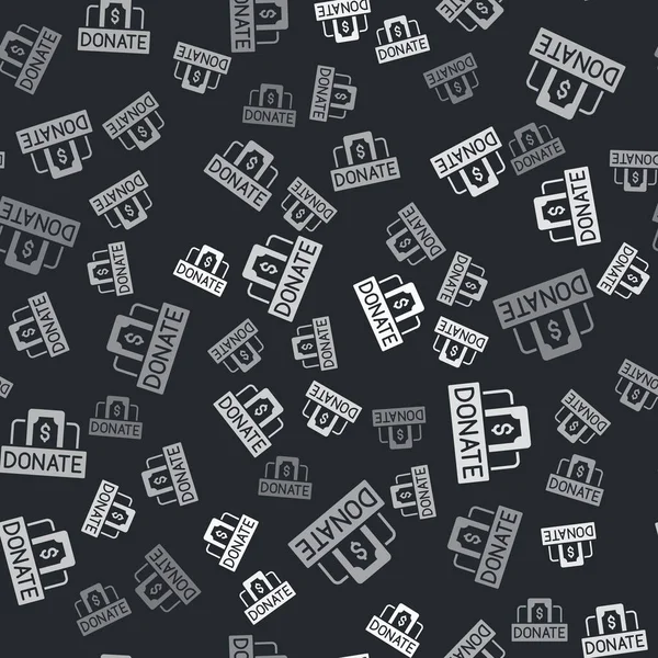 Gri Bağış ve Bağış ikonu siyah arka planda kusursuz desenleri izole etti. Para ve bağış konsepti. Vektör.