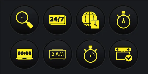 Set Klok Laptop Stopwatch Digitale Wekker Wereldtijd Uur Kalender Met — Stockvector