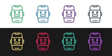Set line Chat bot icon isolated on black and white background. Chatbot icon. Vector.