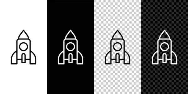Set Line Rocket Ship Toy Icon Isoliert Auf Schwarz Weißem — Stockvektor