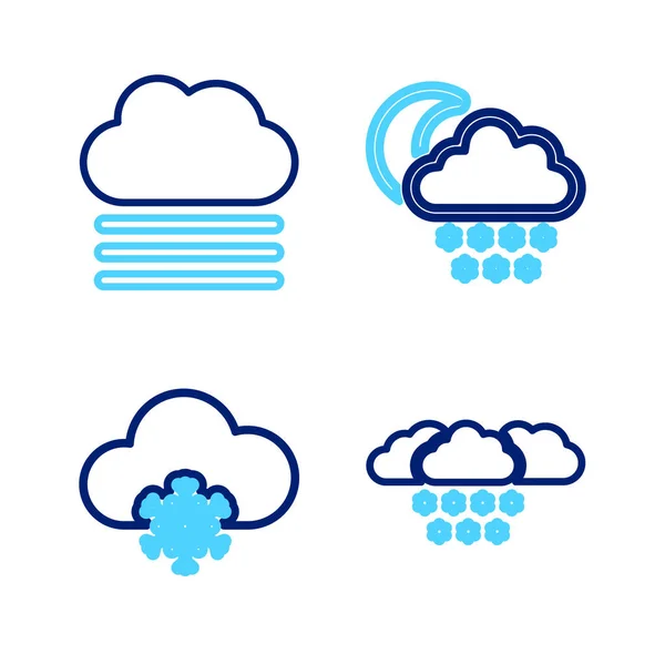 Stel Lijn Wolk Met Sneeuw Maan Mist Wolk Pictogram Vector — Stockvector