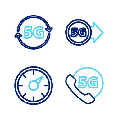 Telefon hattını 5G ağ dijital hız göstergesi ve simgesi ile ayarla. Vektör.