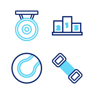 Göğüs genişletme sporu şampiyonu podyum ve Gong ikonu için Tenis topu ödülünü belirle. Vektör.