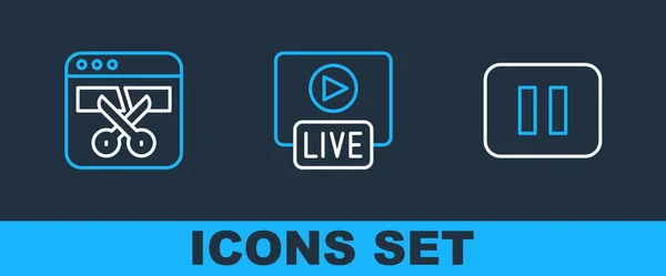 Set Line Pause Button Video Recorder Editor Live Stream Icon — Stock Vector