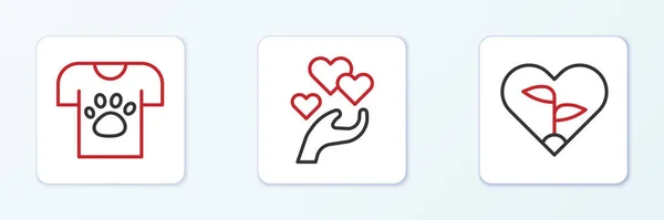 Set Line Leaf Heart Animal Volunteer Heart Hand Icon Vector — Image vectorielle