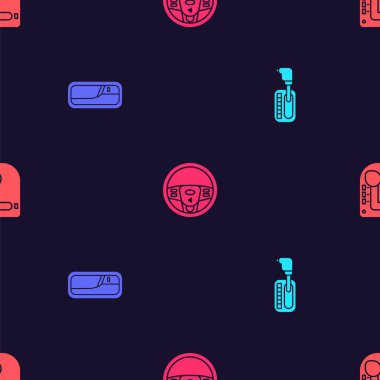 Vitesi ayarla, araba kapısı kolu, direksiyon simidi ve kusursuz desen. Vektör.