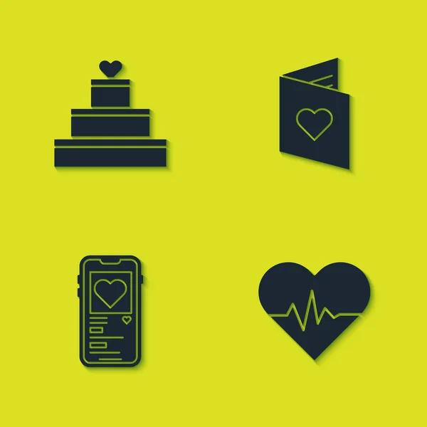 Set Wedding Cake Heart Heart Rate Mobile Valentines Day Flyer — Vector de stock