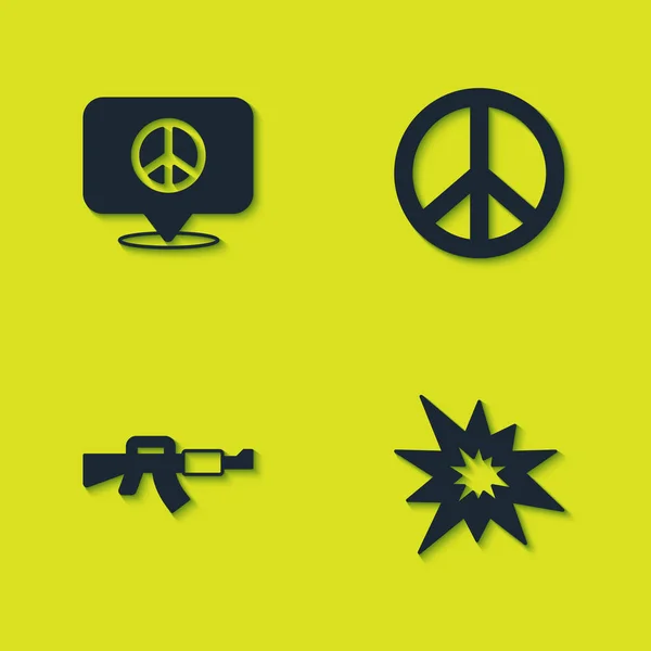Set Location Peace Bomb Explosion M16A1 Rifle Peace Icon Vector — 스톡 벡터