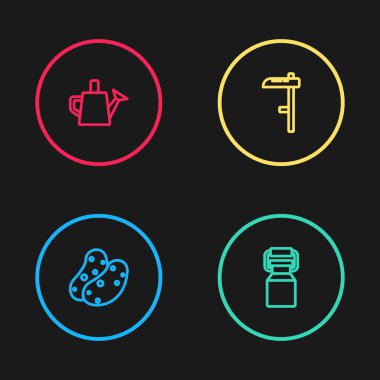 Patates Hattı, süt konteynırı, Tırpan ve Su Kutusu ikonu. Vektör.