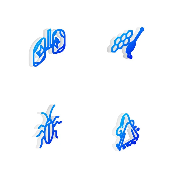 Установите Изометрическую Линию Медового Сота Медовой Ковшой Легкими Тараканом Значком — стоковый вектор