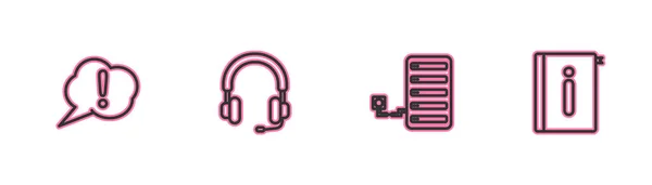 Set Line Speech Bubble Exclamation Server Headphones User Manual Icon — Stockvektor
