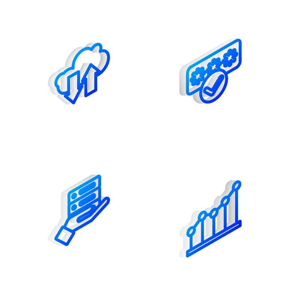 Встановити Isometric Line Password Protection Cloud Download Upload Server Data — стоковий вектор