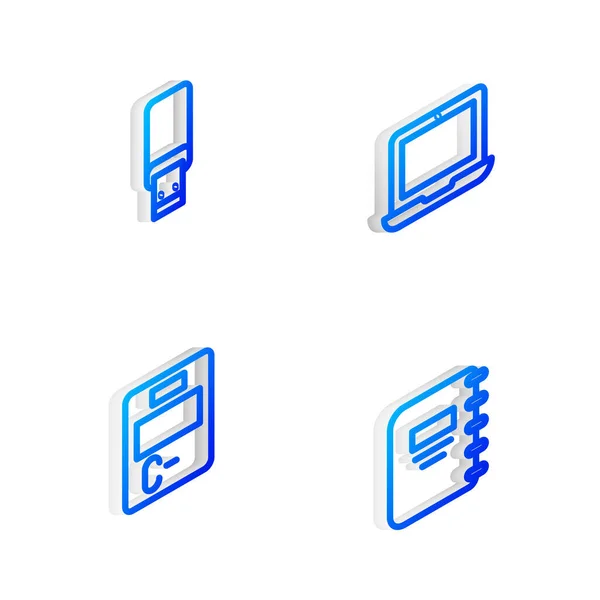 Isometric Satırı Usb Usb Bellek Sınav Kağıdını Yanlış Cevaplarla Defteri — Stok Vektör
