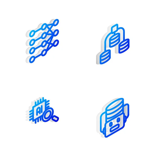 Nastavit Isometric Line Server Data Neural Network Procesor Cpu Artificial — Stockový vektor