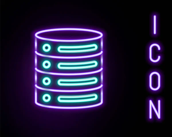 Glowing Neon Line Server Data Web Hosting Icon Isolated Black — 스톡 벡터
